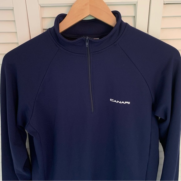 Canari Men’s Large Navy Blue Long Sleeve Cycling Racing Jersey 1/4 Zip USA Made - Picture 2 of 12